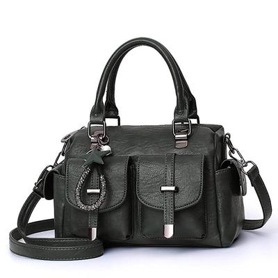 Women's Blue Faux Leather Handbag – Stylish Large Capacity Shoulder Bag with Pockets for Work Travel