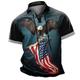 Eagle American Flag Men's Vintage 3D Print Polo Shirt Golf Polo Outdoor Daily Wear Streetwear Polyester Short Sleeve Lace Up Neck Polo Shirts Red Blue Summer S M L Micro-elastic Lapel Polo