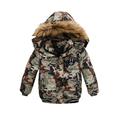 Kids Boys' Down Coat Winter Hoodie Jacket Faux Fur Trim Long Sleeve Green Blue Black Plain Parka 3-6 Years