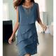 Women's Party Dress Cocktail Dress Wedding Guest Dress Midi Dress Blue Sleeveless Pure Color Ruffle Summer Spring Fall Crew Neck Fashion Wedding Guest Summer Dress S M L XL 2XL 3XL