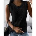 Tank Women's Black White Pink Solid Color Lace Street Daily Fashion Round Neck S