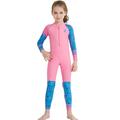 Girl's Color Clash One-piece Swimsuit, Stretchy Long Sleeve Surfing Suit, Kid's Swimwear For Summer Beach Vacation