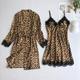 Women's Pajamas Robes Gown Nightgown Nighty 2 Pieces Leopard Simple Retro Hot Party Home Daily Polyester Breathable Gift V Wire Sleeveless Shorts Print Spring Fall Khaki