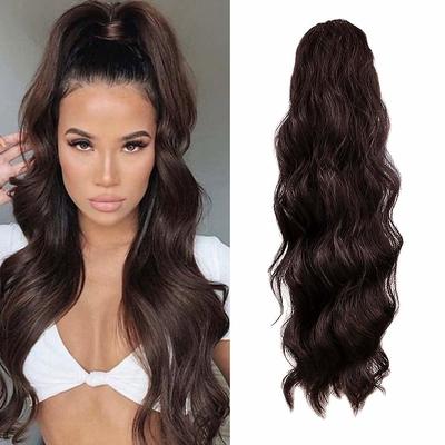 24 Inch Long Body Wave Ponytail hair Extension Synthetic Heat Resistant Wrap Around Drawstring Curly Wavy Ponytail Hairpieces for Women