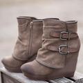 Women's Boots Suede Shoes Plus Size Booties Ankle Boots Daily Solid Color Booties Ankle Boots Winter Buckle Wedge Heel Round Toe Vacation Fashion Cute Faux Suede Zipper Black Coffee Gray