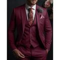 Red Men's Wedding Suits 3 Piece Solid Colored Slim Fit Single Breasted Two-buttons 2024
