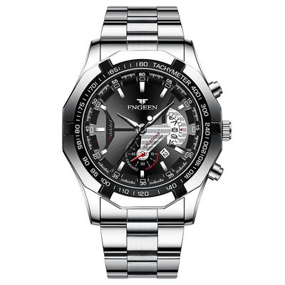 FNGEEN Men Quartz Watch Luxury Large Dial Fashion Wristwatch Luminous Calendar Waterproof Stainless Steel Strap Watch Father's Day Gifts