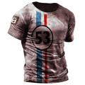 Men's T shirt Tee Distressed T Shirt Graphic Striped Crew Neck Custom Print Black Red Blue Brown 3D Print Plus Size Outdoor Daily Short Sleeve Print Clothing Apparel Vintage Basic Classic Comfortable