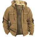 Men's Full Zip Hoodie Hoodie Jacket Fuzzy Sherpa Army Green Brown Khaki Hooded Color Block Pocket Sports Outdoor Daily Holiday Vintage Cool Casual Fall Winter Clothing Apparel Hoodies Sweatshirts