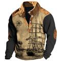 Sailboat And Compass Mens Graphic Hoodie Ship Nautical Daily Casual Vintage Retro 3D Print Sweatshirt Sports Outdoor Holiday Vacation Sweatshirts Black Blue Green Stand Collar Cotton