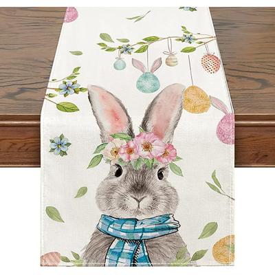 Table Runner, Happy Easter Table Runner, Cute Rabbit Bunny Egg Pattern Table Cover, Easter Atmospheric Table Runner, Holiday Desktop Decoration Fabric Table Runner,Easter Decor