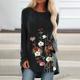 Women's Tunic Black Blue Green Floral Print Long Sleeve Daily Holiday Tunic Vintage Round Neck Long Loose Fit S