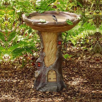 Bird Baths for Outdoors, Polyresin Animal Shape Bird Bath with Brown Pedestal, Handmade Wild Bird Feeder and Bird Bath Bowl, Garden Statue and Figurine for Outdoor, Garden, Lawn Yard Decorations