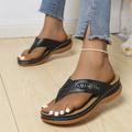 Women's Flip-Flops Flip-Flops Walking Summer Wedge Heel Open Toe Casual PU Leather Loafer Black Blue Brown