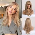 Long Wavy Ombre Blonde Wigs for Women Ash Blonde Wig with Bangs Natural Synthetic Wig with Dark Root Blonde Hair Replacement Wigs for Cosplay Party Daily Use 24 Inch Halloween Cosplay Party Wigs
