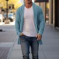 Men's Cardigan Sweater Fall Sweater Ribbed Regular Plain Shawl Collar Warm Ups Modern Contemporary Daily Wear Going out Clothing Apparel Fall Winter Blue Sky Blue M L XL