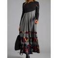 Women's Print Dress Print Print V Neck Long Dress Maxi Dress Fashion Ethnic Holiday Date Long Sleeve Loose Fit Black And White Maroon Red Fall Winter S M L XL 2XL