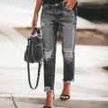 Women's LowRiseJeans Pants Trousers Distressed Ankle-Length Denim Side Pockets Cut Out Micro-elastic Mid Waist Fashion Casual Weekend Black Blue S M Summer Spring Fall
