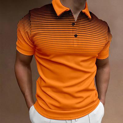 Men's Sport Polo Golf Shirt Casual Holiday Lapel Short Sleeve Fashion Basic Gradient Button Summer Regular Fit Wine Black White Navy Blue Orange Gray Sport Polo