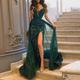 Mermaid Prom Dresses Emerald Green Dress Red Green Dress Wedding Guest Court Train Sleeveless Strapless Tulle with Slit Appliques 2024
