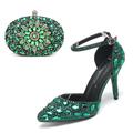 Shoes And Bags Matching Sets Wedding Shoes for Bride Bridesmaid Women Closed Toe Pointed Toe Silver Blue Green Colorful PU Pumps With Rhinestone Crystal Stiletto Wedding Party Valentine's Day