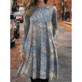 Women's Paisley Dress Winter Dress T Shirt Dress Tee Dress Paisley Abstract Pocket Print Crew Neck Midi Dress Daily Date Long Sleeve Fall Winter