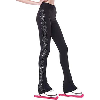 Figure Skating Pants Women's Girls' Ice Skating Leggings Outfits Bottoms Black Patchwork Spandex High Elasticity Training Competition Skating Wear Handmade Crystal / Rhinestone Figure Skating