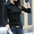 Women's Polo Shirt Cotton Plain Casual Sports Black White Wine Button Long Sleeve Sports Cute Basic Shirt Collar Regular Fit Spring Fall