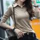 Women's Polo Shirt Cotton Plain Casual Sports Black White Wine Button Long Sleeve Sports Cute Basic Shirt Collar Regular Fit Spring Fall