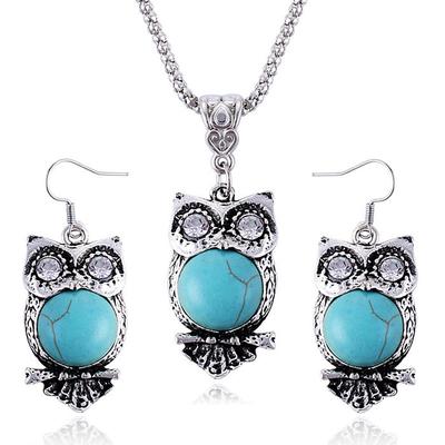 fashion retro turquoise jewelry set earrings necklace set