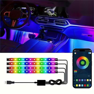 4PCs LED Car Lights 48 LED Car Interior Lights With Smart App Remote Control Lights Bars Multicolor Music Car Strip Light Under Dash Lighting