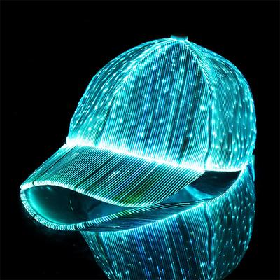 LED Fiber Optic Cap with 7 Colors, USB Rechargeable Glowing Baseball Hat for Party, Event, Holiday Light-Up Hat