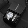 Elegant Silver Quartz Watch with Calendar Male Practical Valentine's Day Gift for Husband Boyfriend Detachable Bracelet Gift Box New Year Christmas Gift