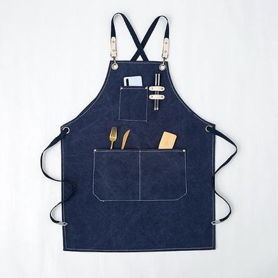 Chef Apron Black for Men Women with Pocket, Cotton Canvas Work Apron Cross Back Heavy Duty Adjustable