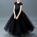 Kids Girls' Dress Solid Colored Short Sleeve Wedding Party Sequins Ruched Mesh Cute Princess Polyester Maxi A Line Dress Tulle Dress Flower Girl's Dress Summer Spring 3-12 Years Black Wine Navy Blue