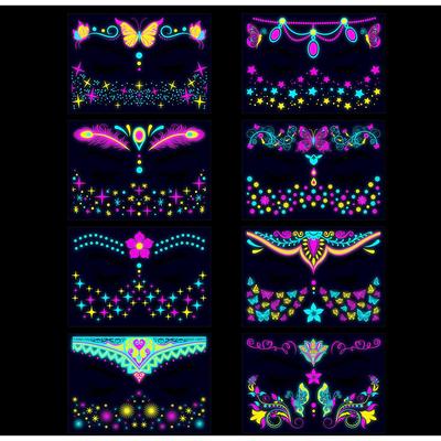 8 Sheets Glow In The Dark Tattoos for Adults, Blacklight UV Neon Glow Temporary Tattoos Makeup Butterfly Tattoos Stickers for Halloween Glow In The Dark Party Supplies