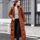 Women's Winter Coat Long Puffer Jacket Belted Hooded Parka Thermal Warm Heated Jacket with Poackets Fall Long Coat Windproof Rust Red caramel