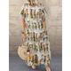 Women's Plus Size Curve Casual Dress Shift Dress Graphic Long Dress Maxi Dress Short Sleeve Pocket Print Crew Neck Fashion Daily Khaki Summer Spring L XL XXL 3XL 4XL