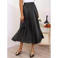 Women's Swing Long Skirt Midi Skirts Pleated Shiny Metallic Long Solid Colored Sparkly Halloween Street All Seasons Polyester Fashion Shiny Silver Black Golden Light Gold