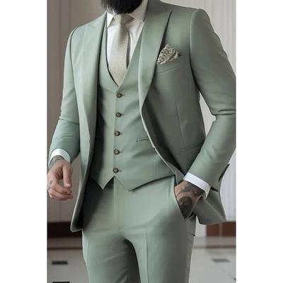 Men's Wedding Prom Suits Sky Blue Sage Formal Solid Colored Tailored Fit 3 Piece Single Breasted One-button