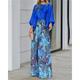 Women's Shirt Pants Sets Floral Casual Daily Puff Sleeve Blue Orange Green Print Long Sleeve Fashion Round Neck Regular Fit Spring Fall