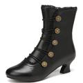 Women's Boots Button Boots Brogue Plus Size Outdoor Daily Solid Color Booties Ankle Boots Winter Kitten Heel Pointed Toe Elegant Casual Minimalism Walking PU Lace-up Black Navy Blue Blue