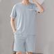 Men's Loungewear Pajama Set Pajama Top and Shorts 1 set Letter Stylish Casual Comfort Home Daily Bed Polyester Comfort V Neck Short Sleeve Shorts Spring Summer Green Dark Blue