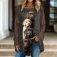 Women's T shirt Tee Dog Daily Weekend Black Light Brown Brown Print Long Sleeve Fashion Round Neck Regular Fit Spring Fall