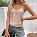 Women's Tank Top Camisole Eyelet top Waffle Plain Sparkly Party Casual Sequins Black Sleeveless Party Metallic V Neck Summer