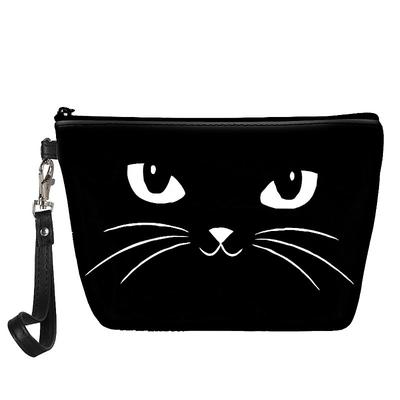 Women's Makeup Bag Pen Bag Wristlet Cosmetic Bag PU Leather Party Holiday Travel Print Large Capacity Foldable Lightweight Cat Black Pink Blue