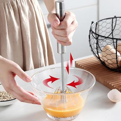 Bigger Stainless Steel Semi-automatic Egg Whisk Hand Push Rotary Whisk Blender Versatile Milk Frother Mixer Stirrer for Blending Whisking Beating Stirring