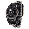 Punk Skull Watch for Men Women Black Wide Leather Cuff Band Watch Clamshell Cool Style Wrist Watches Gift