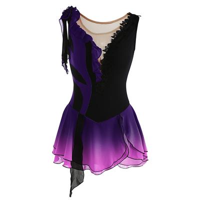 Figure Skating Dress Women's Girls' Ice Skating Dress Outfits Yan pink Violet As Picture Patchwork Asymmetric Hem Mesh Spandex High Elasticity Practice Professional Competition Skating Wear Fashion