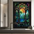 Stained Glass Window Privacy Film, UV Blocking Window Film, Colorful Flower Pattern Door Covering for Bathroom Office Kitchen Window Home Decor